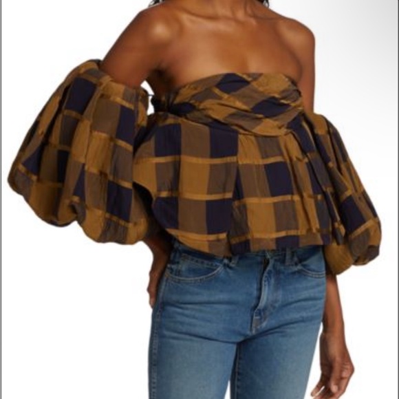 KHAITE Tops - NEW Khaite Katerina Convertible Off The Shoulder Plaid Top Sz 2